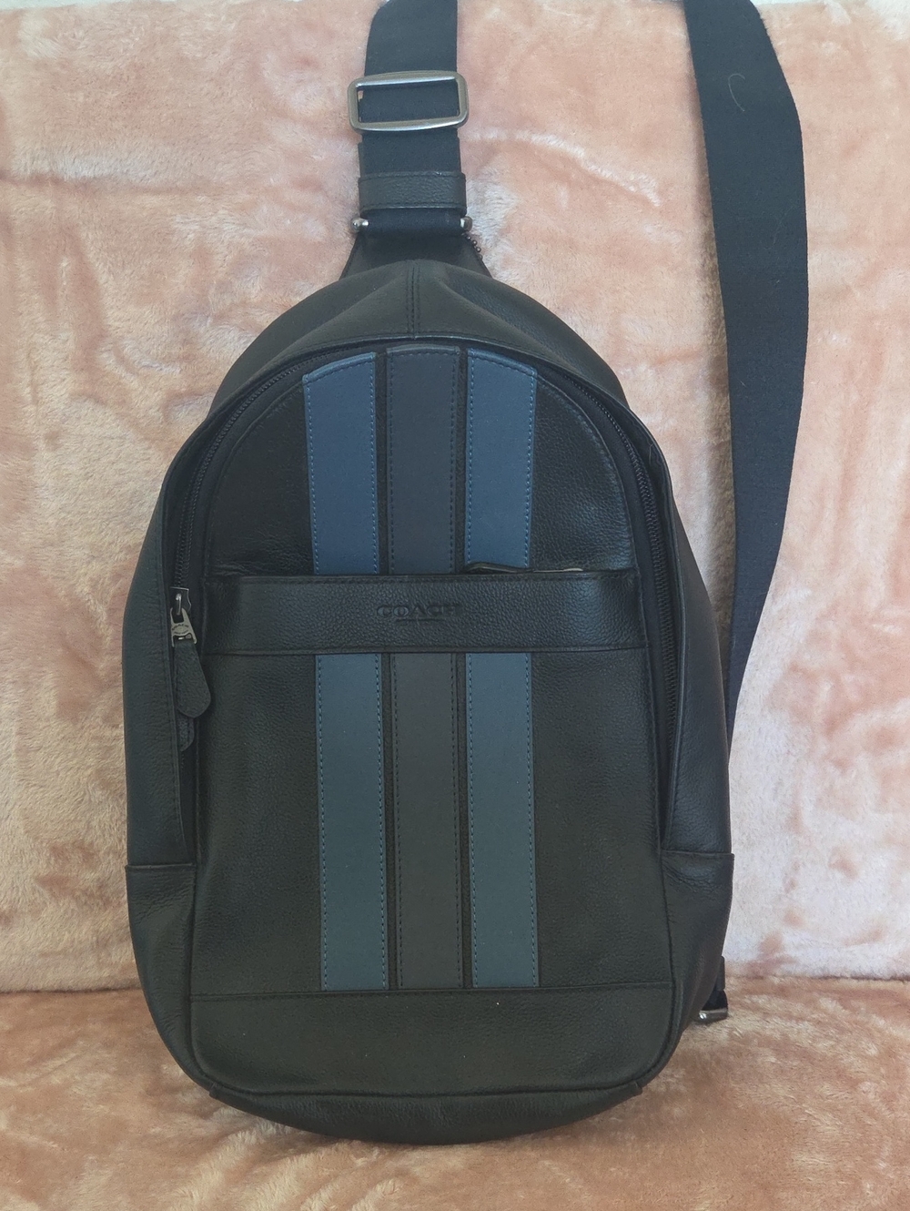 COACH Sling Bag with Blue Stripe Accents